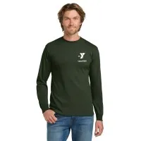 Adult 100% Cotton Long Sleeve Tee (Forest) - Screen Printed w/ Left Chest Y VOLUNTEER Logo