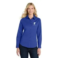 Ladies Long Sleeve Easy Care Shirt (Royal) - Embroidered w/ Left Chest YMCA Logo w/ SOUTH SHORE YMCA